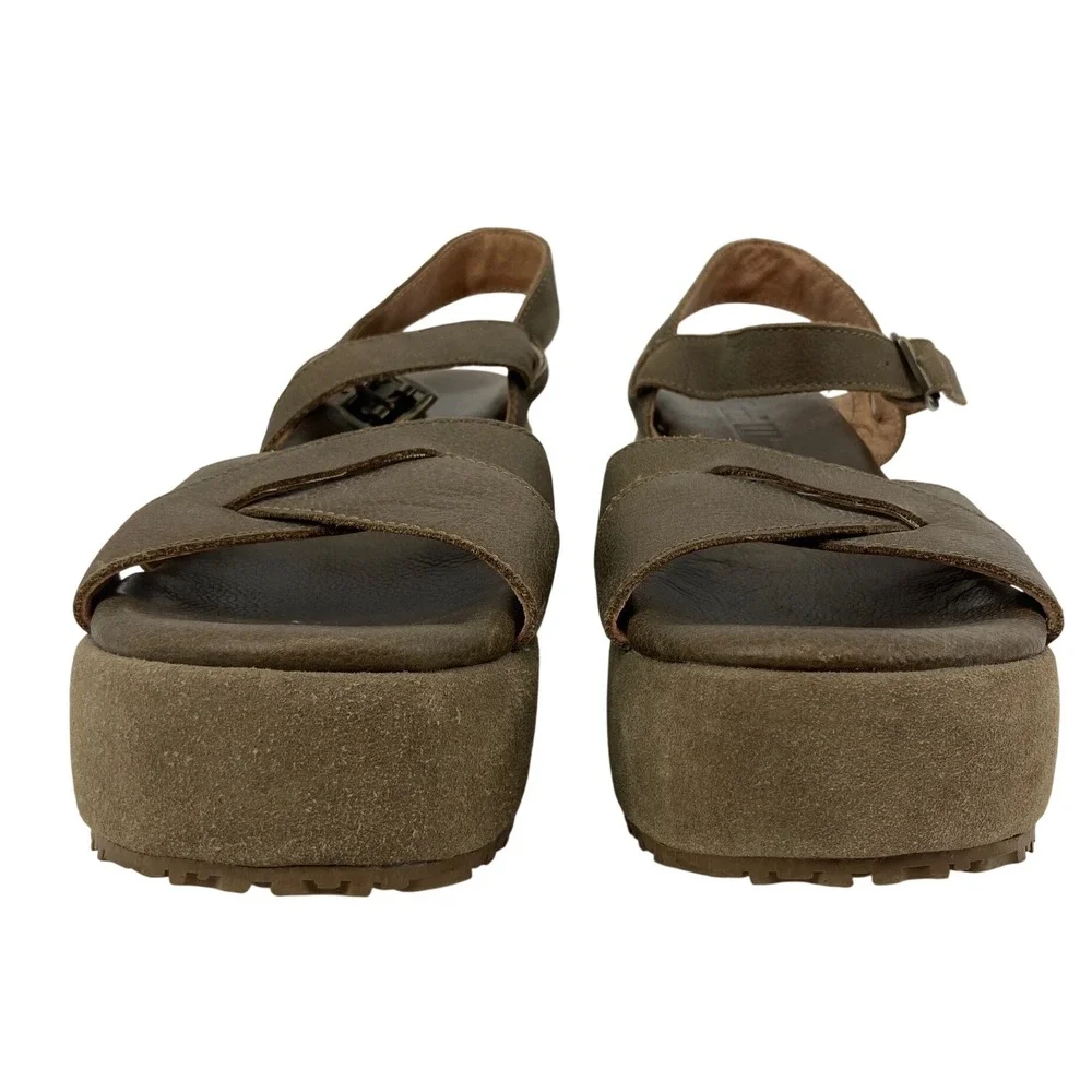 Gee Wawa Platform Wedge Sandals Womens 8.5 Olive Brown Leather Suede